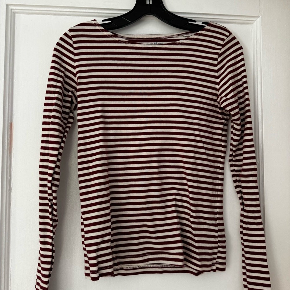 Brandy Melville Burgundy and White Striped Long Sleeve Top